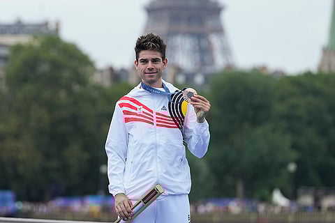 Men's road time trial medal ceremony: Bronze medalist Wout van Aert, of Belgium